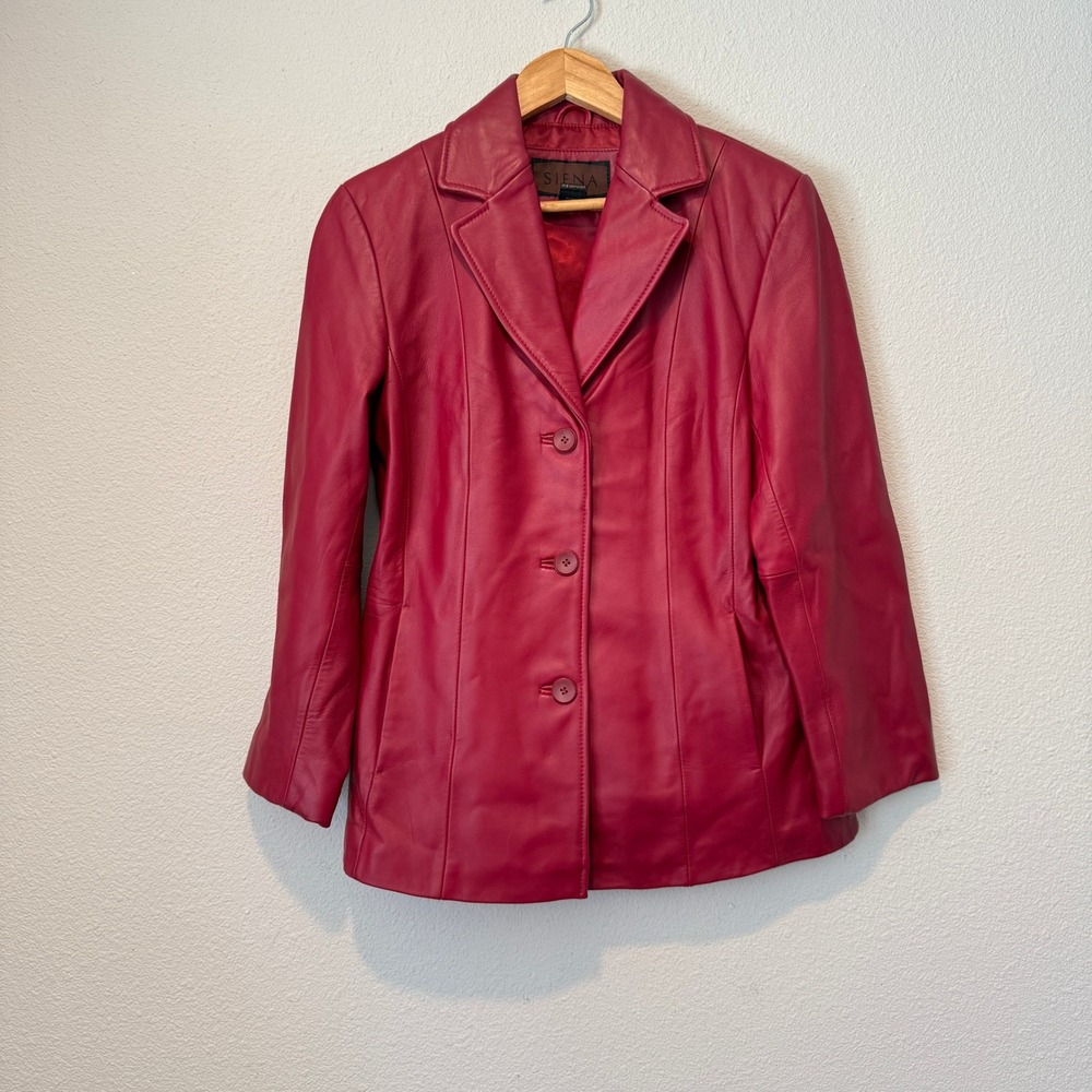 Siena Studio Red Leather Blazer Jacket Women 6-RED 3-Button Notched Lapel